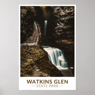 Affiche Watkins Glen State Park New York Aquarelle Rétro