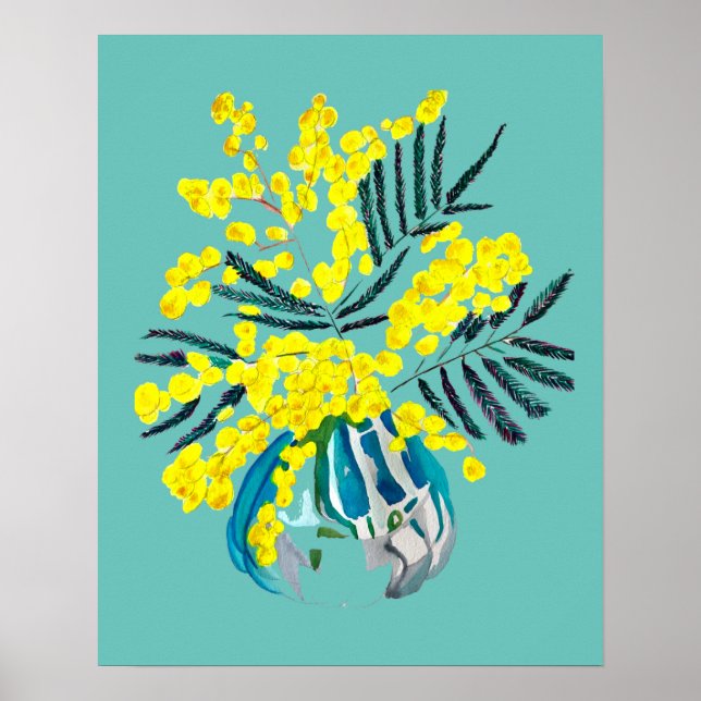 Affiche Wattle mimosa moderne fleurie jaune (Devant)
