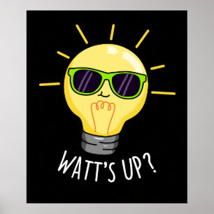 Affiche Watts Up Funny Light Bulb Pun Dark BG