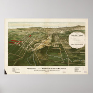 Affiche Wauwatosa - Milwaukee WI 1892 Carte panoramique