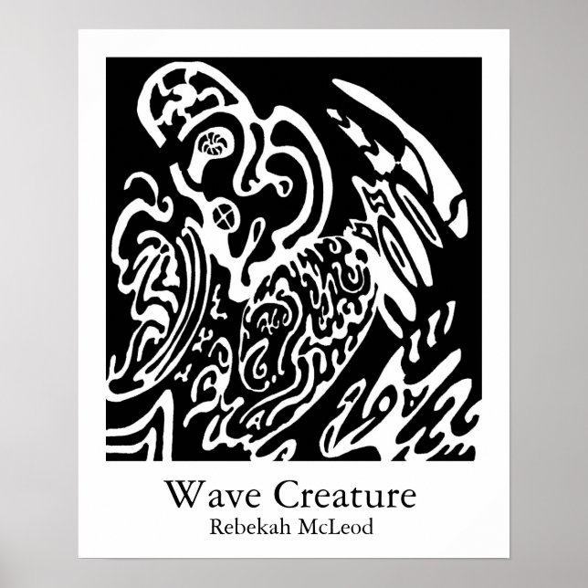 Affiche "Wave Creature" B&W Art abstrait (Devant)