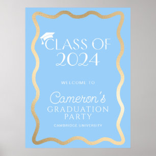 Affiche Wave Sky Blue Gold Graduation Party Bienvenue