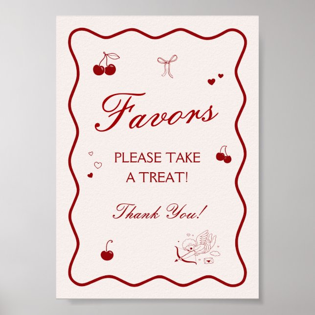 Affiche Wavy Burgundy Cherry Bridal Shower Favor (Devant)