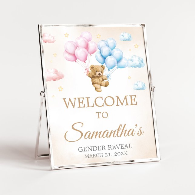 Affiche We Can Bearly Wait Bear Gender Reveal Welcome Sign (Bear Balloon He or She Gender Reveal Welcome Sign)