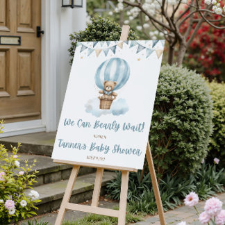 Affiche We Can Bearly Wait! Blue Teddy Bear Baby Shower