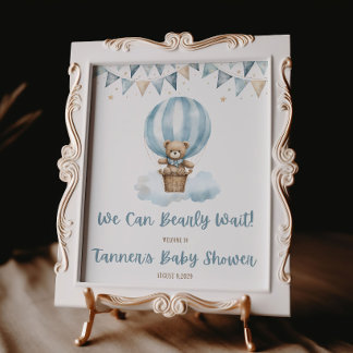 Affiche We Can Bearly Wait! Blue Teddy Bear Baby Shower