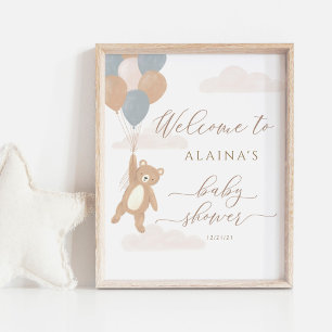 Affiche We Can Bearly Wait Boy Baby Shower Welcome Sign