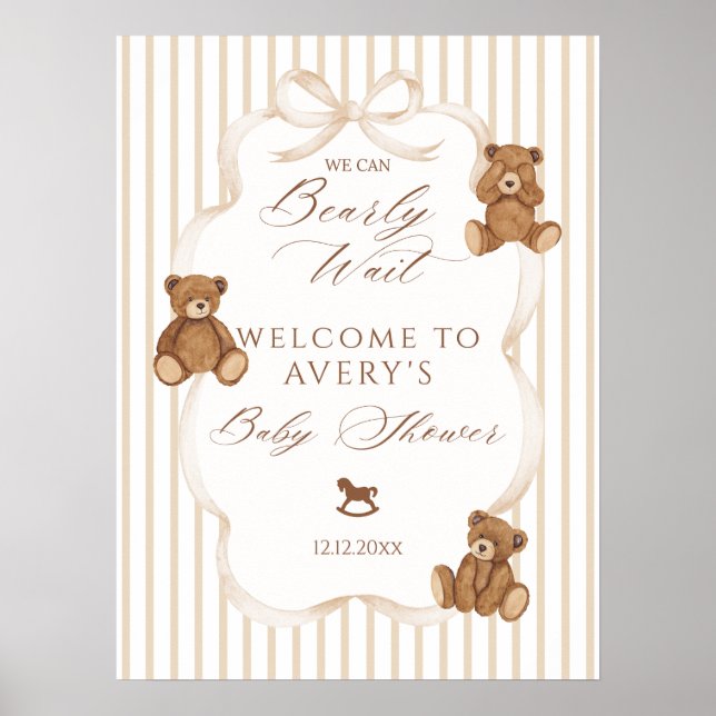 Affiche We Can Bearly Wait Elegant Baby Shower (Devant)