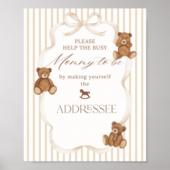 Affiche We Can Bearly Wait Elegant Baby Shower addressee (Devant)