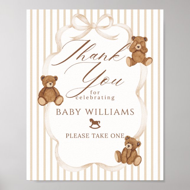 Affiche We Can Bearly Wait Elegant Baby Shower Favors (Devant)