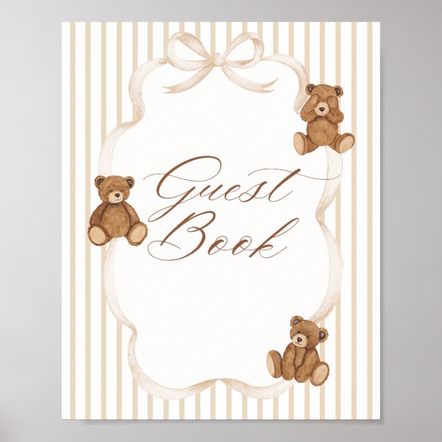 Affiche We Can Bearly Wait Elegant Baby Shower guest book (Devant)