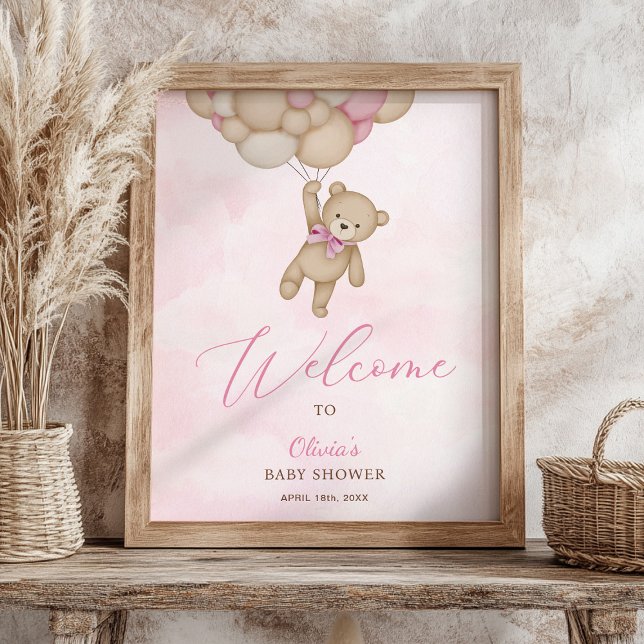 Affiche We Can Bearly Wait Pink Baby Shower Welcome Sign (Créateur téléchargé)