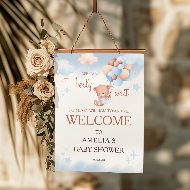 Affiche We Can Berly Wait Teddy Bear Baby Shower Welcome  (Créateur téléchargé)