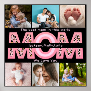 Affiche We Love You Mom Pink Minimalist 6 Collage photo