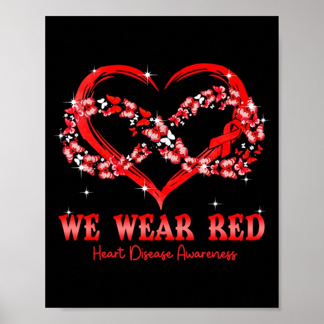 Affiche We Wear Red Butterfly Heart Heart Disease Awarenes (Devant)