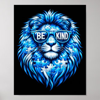 Affiche Wear Blue Autism Awareness Puzzle Lion Be Kind Men