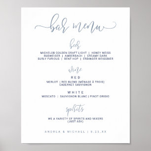 Affiche Wedding Bar Menu Sign - Bounce Script (Dusty Blue)