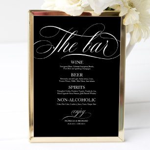 Affiche Wedding Bar Menu Sign Chic Black And White