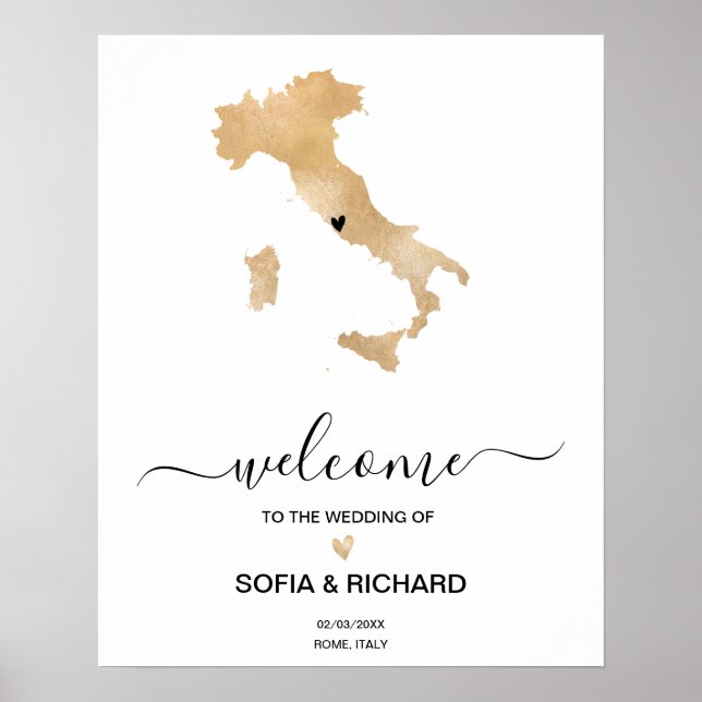 Affiche Wedding Destination Italy Map Gold Movable Heart (Devant)