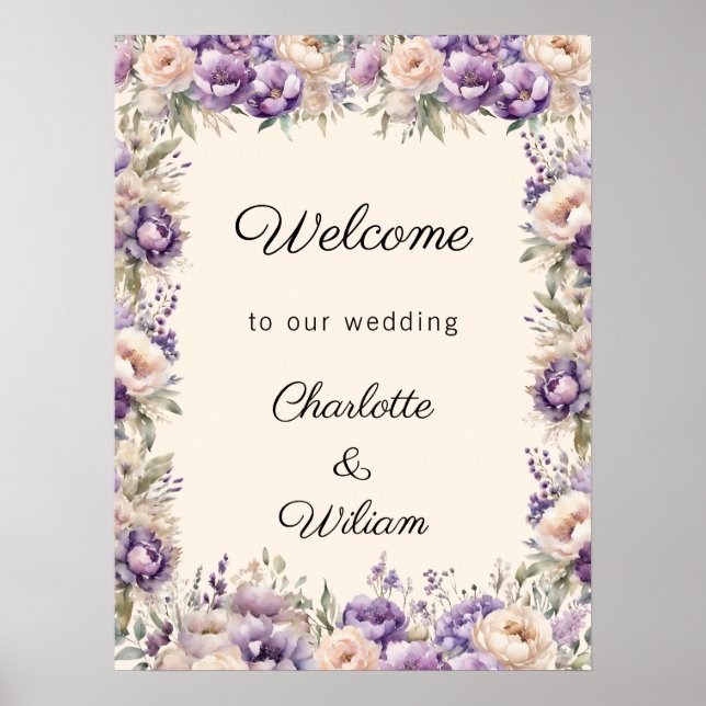 Affiche Wedding lavender champagne cream welcome (Devant)