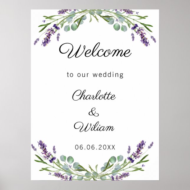 Affiche Wedding lavender eucalyptus greenery welcome (Devant)