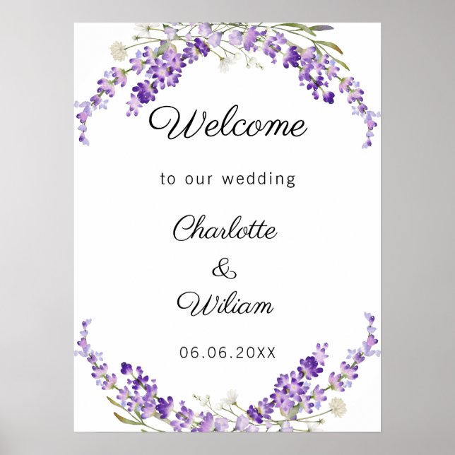 Affiche Wedding lavender watercolored welcome (Devant)