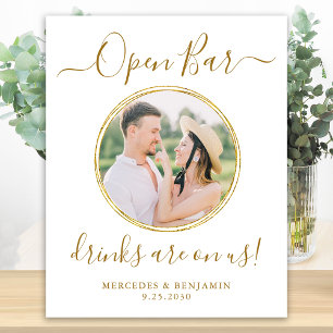 Affiche Wedding Open Bar Personalized Elegant Gold Photo