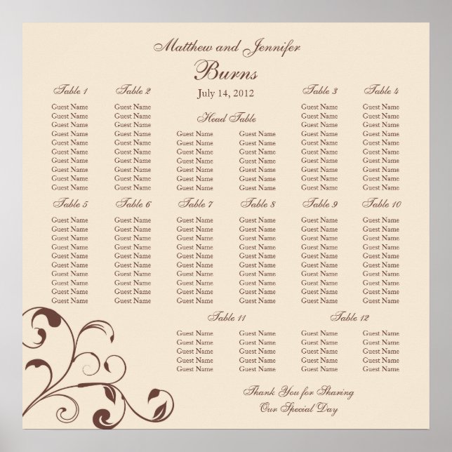 Affiche Wedding Reception Seating Chart - Square (Devant)