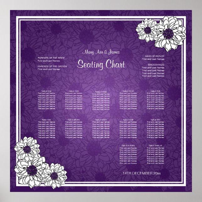 Affiche Wedding Seating Chart Dahlia Floral Purple (Devant)