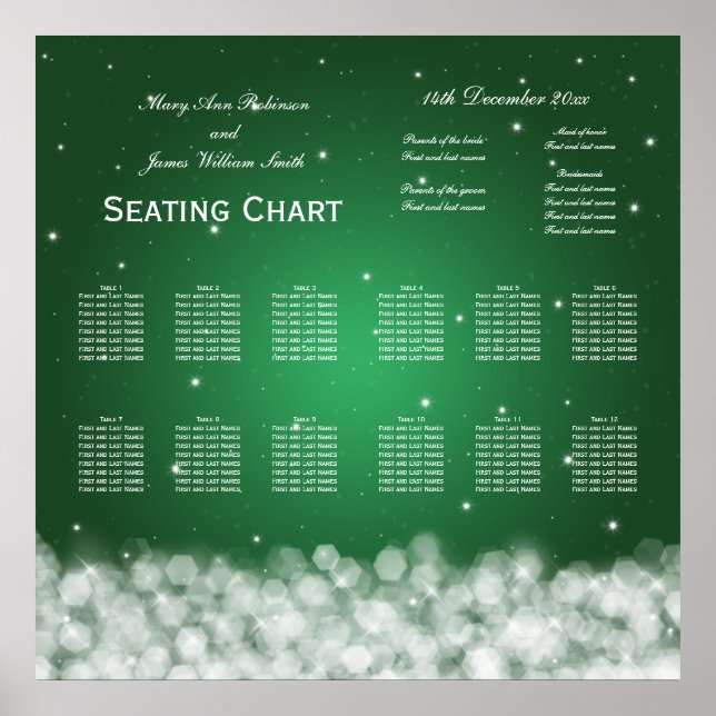 Affiche Wedding Seating Chart Party Sparkle Emerald (Devant)