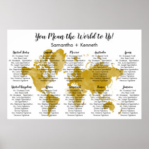 Affiche Wedding Seating Chart with World Map