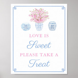 Affiche Wedding shower de table Preppy rose bleu doux Favo