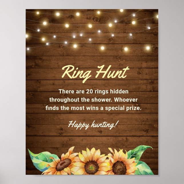 Affiche Wedding shower nuptial rustique Ring Hunt Sunflowe (Devant)