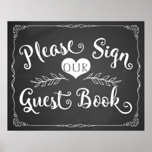 Affiche Wedding sign chalkboard "Guest book"