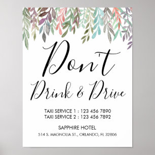 Affiche Wedding Sign – Don’t’ Drink & Drive Greenery Sign