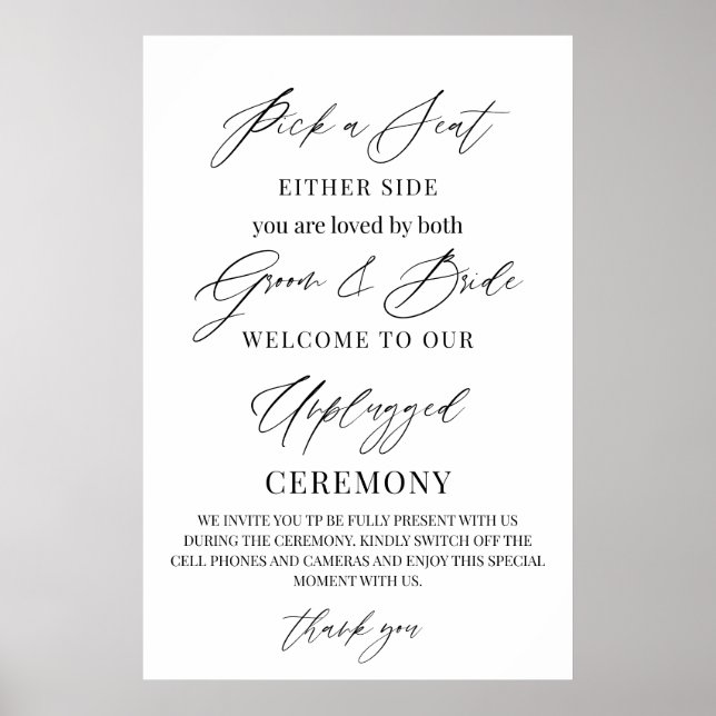 Affiche Wedding Sign – Pick a Seat, Not a Side | Unplugged (Devant)