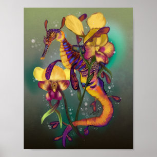 Affiche Weedy Seadragon avec orchidées
