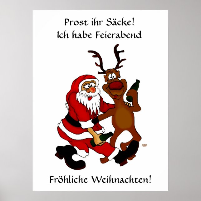 Affiche Weihnachtsmann mit Elch - Prost ihr Säcke! (Devant)