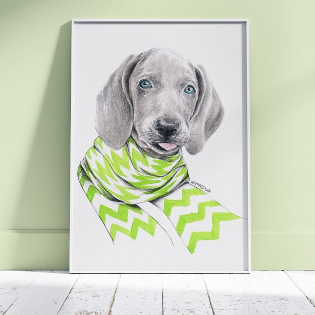 Affiche Weimaraner cute puppy with scarf Dog portrait art (Créateur téléchargé)
