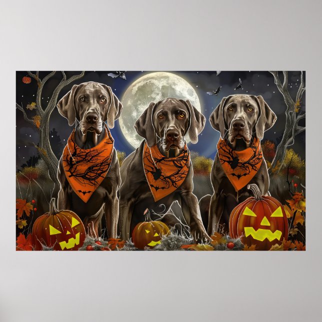 Affiche Weimaraner Halloween Éffrayant (Devant)