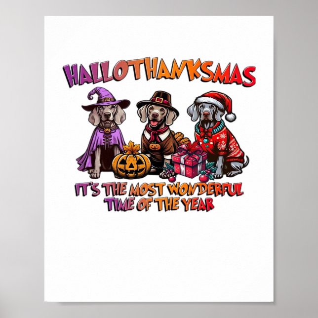 Affiche Weimaraner Halloween Thanksgiving Christmas Oversi (Devant)