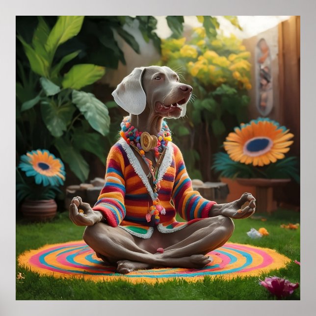 Affiche Weimaraner Hippie séance de méditation Jardin Zen (Devant)