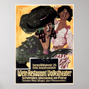 Affiche WEIN Restaurant Volkstheater 1908 Ancienne publici