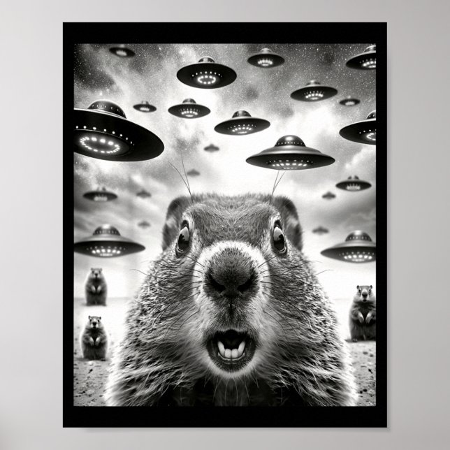 Affiche Weird Groundhogs Selfie With Alien Ufo Funny Groun (Devant)