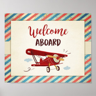 Affiche Welcome aboard Sign Airplane birthday Baby shower