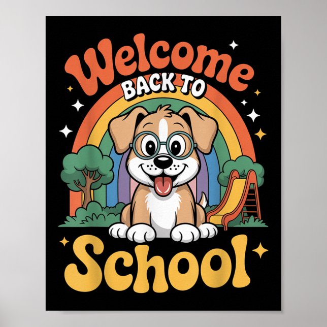 Affiche Welcome Back To School Cute Dog Kids First Day Of  (Devant)