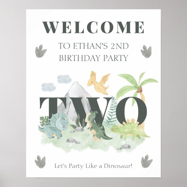 Affiche Welcome Dinosaur 2nd Birthday Boy Cute Jungle (Devant)