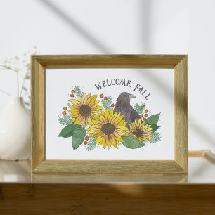 Affiche Welcome Fall Sunflowers and Crow Téléchargeable