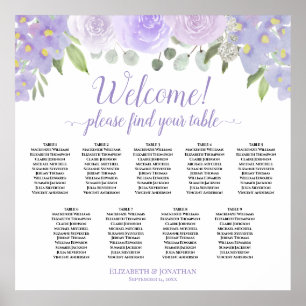 Affiche Welcome! Lavender Boho Roses 9 Table Seating Chart
