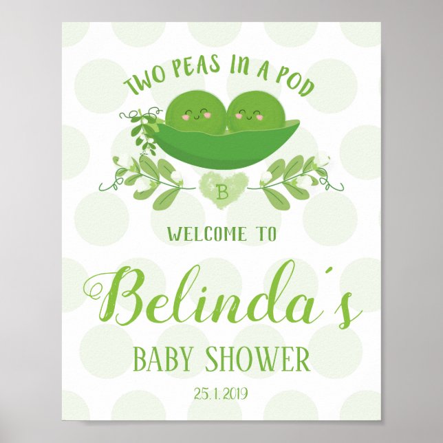 Affiche Welcome Party Sign Two Peas in a Pod Baby Shower (Devant)